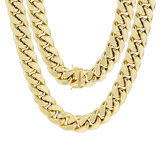 10K Yellow Gold Miami Cuban Link Chain Necklace, 13mm Thickness, Available in 20"-30", Italian Craftsmanship for Men