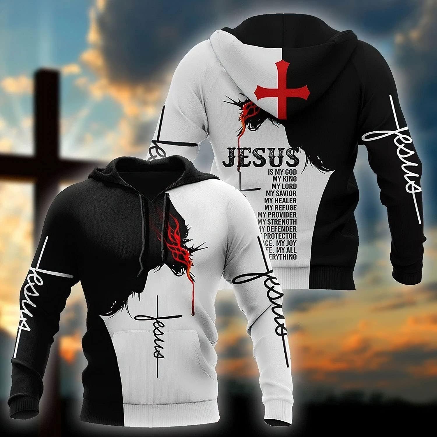 3D Christian Jesus Hoodies for Men and Women - Unisex Praying Hands Sweatshirt Pullover with King Print